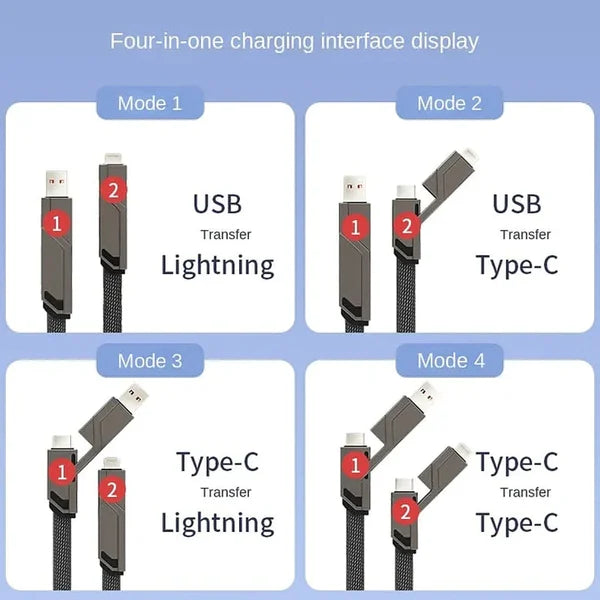 4-in-1 Flat Braided Anti-Tangle Charger Cord