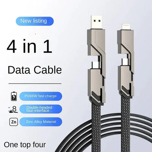 4-in-1 Flat Braided Anti-Tangle Charger Cord